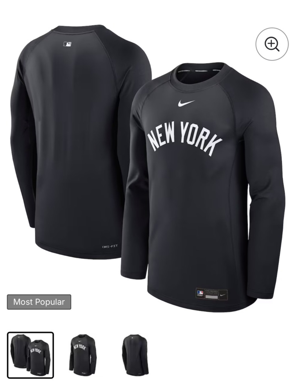 NWT Men's NY Yankees Nike Navy Authentic Collection Raglan Dri-FIT Long Sleeve